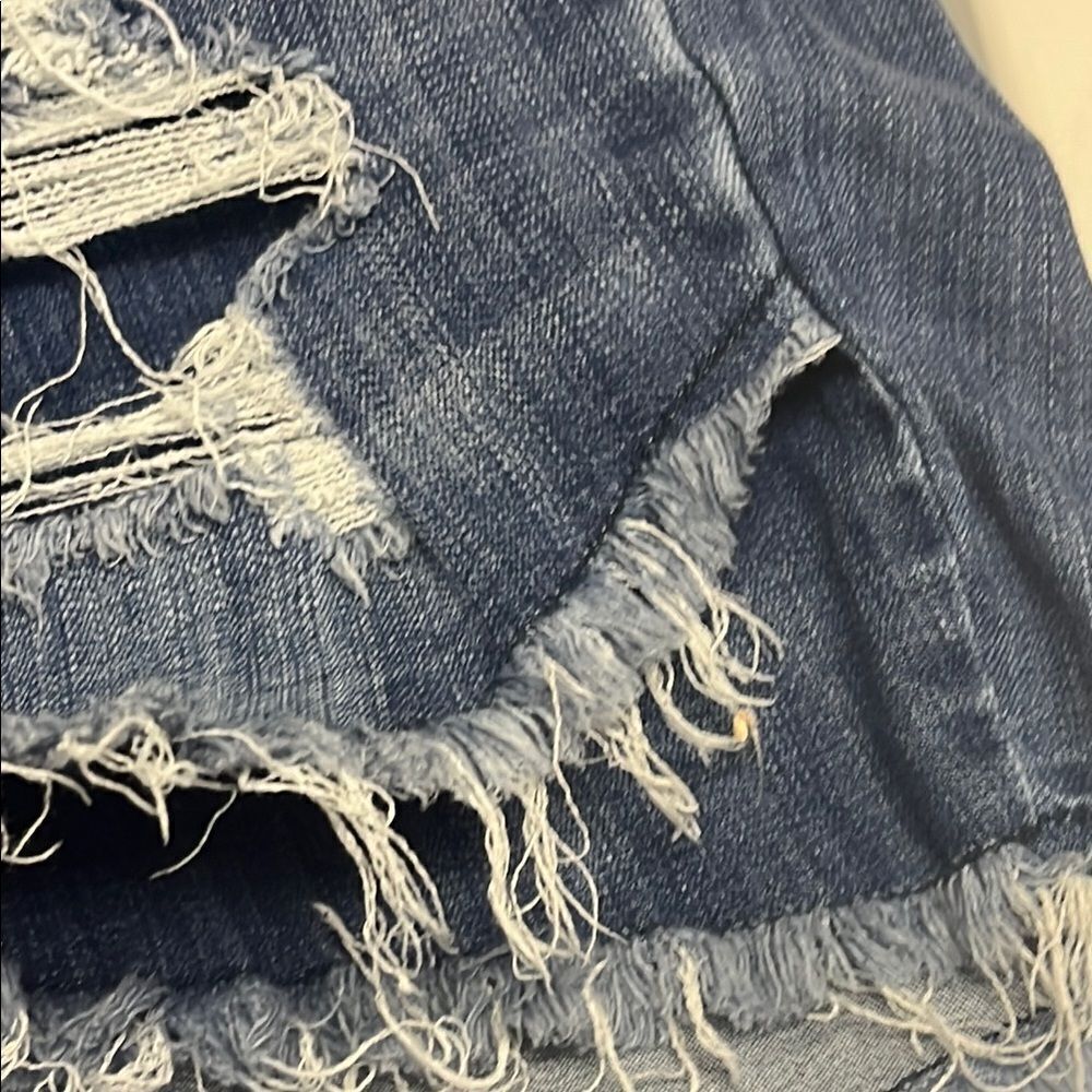 Judy Blue Button Zip Criss Cross Distressed Denim High Waist Women's Shorts 2XL - Picture 11 of 15